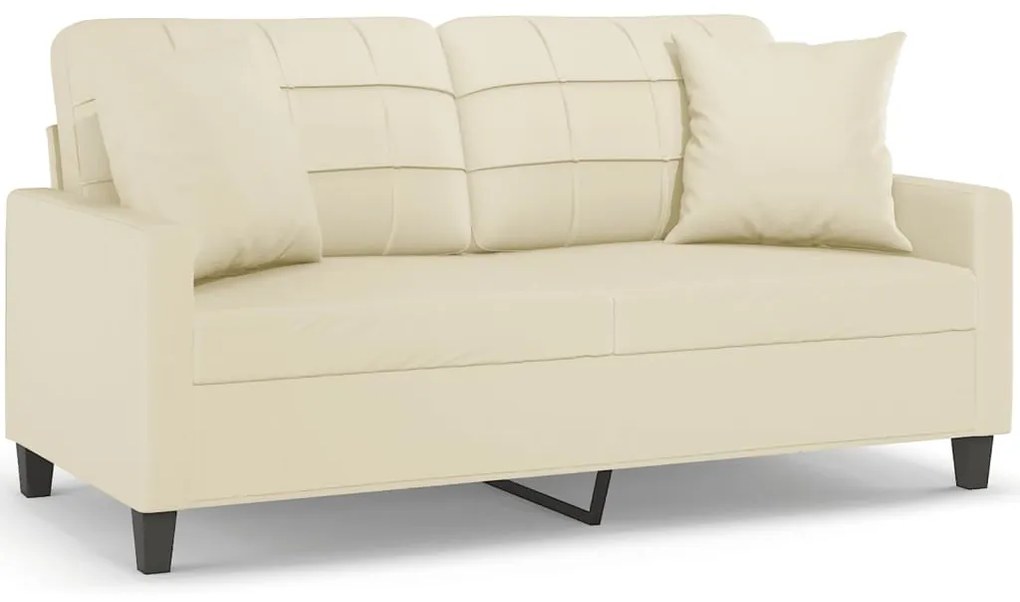 Divano a 2 posti con cuscini crema 140 cm in similpelle