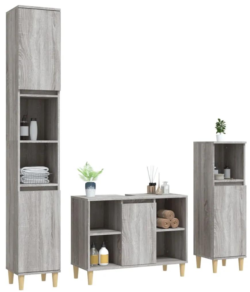 Set mobili da bagno 3 pz grigio sonoma in legno multistrato