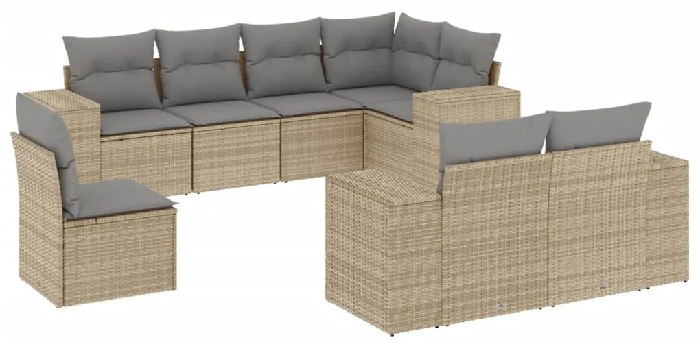 Set divano da giardino 8 pz con cuscini beige in polyrattan