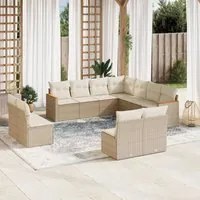 Set Divani da Giardino 11 pz con Cuscini Beige in Polyrattan 3258488