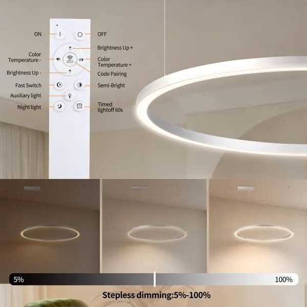 Brilagi-LED Dimmerabile. lampadario a cavo PORTOFINO LED/60W/230V Ø 80 cm argento+telecomando