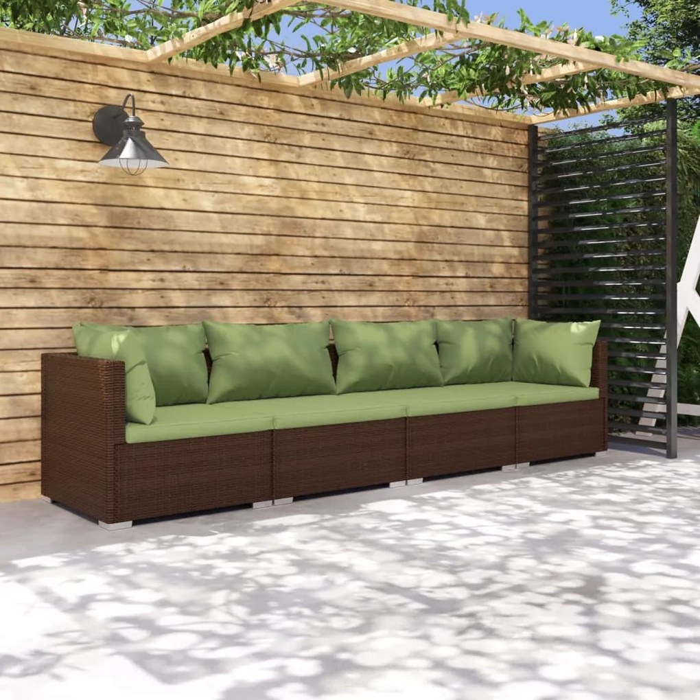 Set Divani da Giardino 4 pz con Cuscini in Polyrattan Marrone