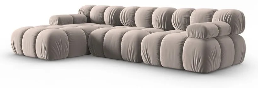 Divano angolare componibile in marrone chiaro (con penisola a sinistra) con rivestimento in velluto Bellis – Micadoni