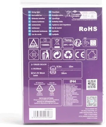 Aigostar - Catena LED natalizia da esterno 150xLED/8 funzioni 15,3m IP44 bianco freddo