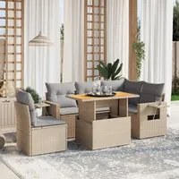 Set Divano da Giardino 6 pz con Cuscini Beige in Polyrattan 3271759