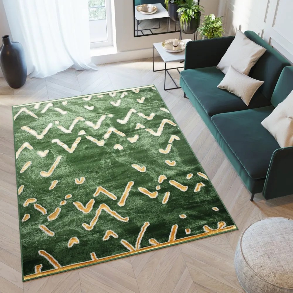 Tappeto moderno verde con motivo originale in oro Larghezza: 140 cm | Lunghezza: 200 cm