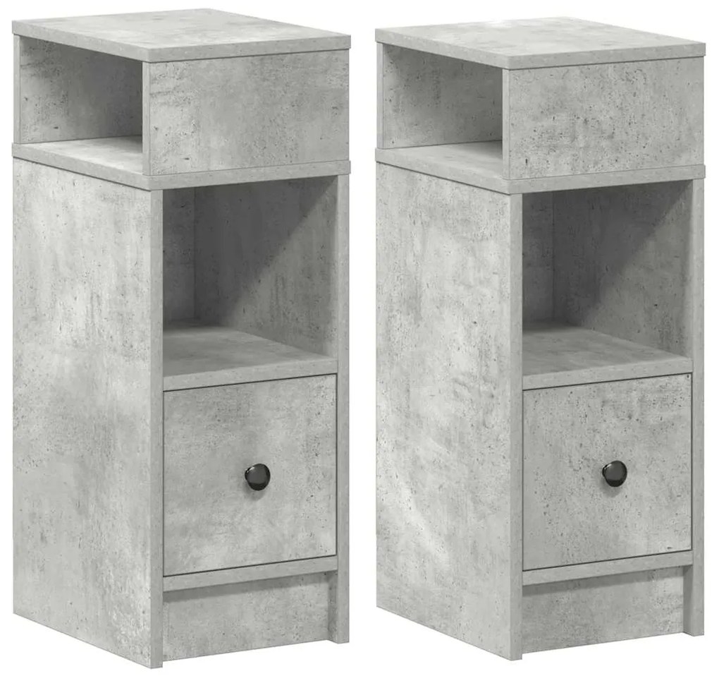 Comodini 2 pz con cassetto grigio cemento 25x31x66 cm
