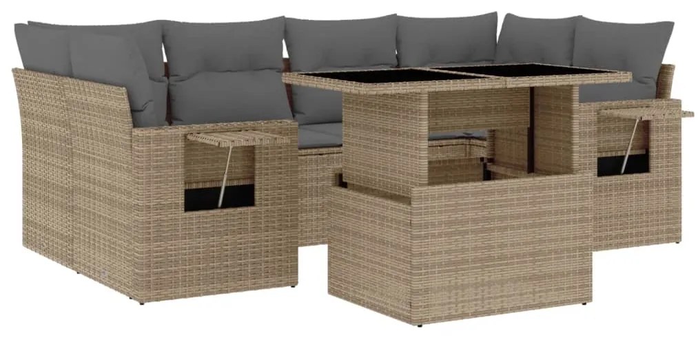 Set divani da giardino 7 pz con cuscini beige in polyrattan