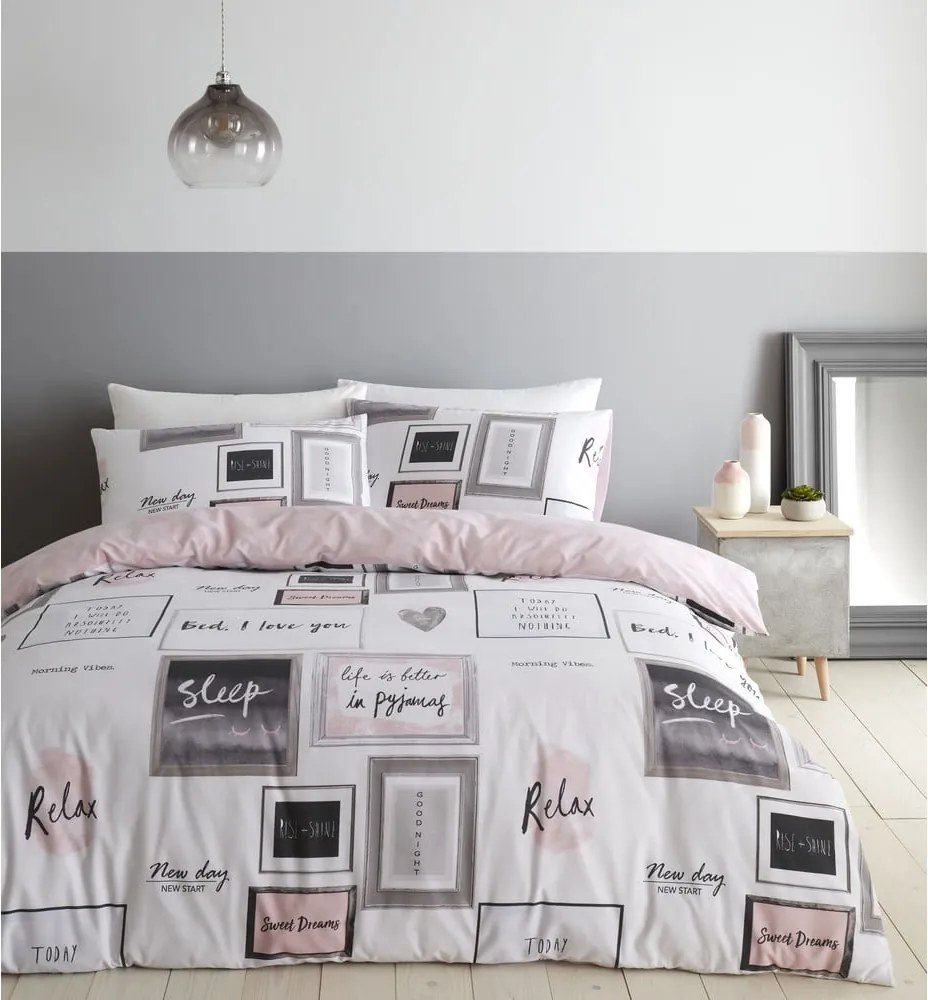 Set copripiumino e federa bianco e rosa per letto matrimoniale e per letto esteso 230x220 cm Sleep Dreams – Catherine Lansfield