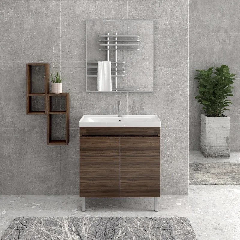 Mobile bagno a terra 80 cm lavabo integrato e due ante SV-80T - KAMALU