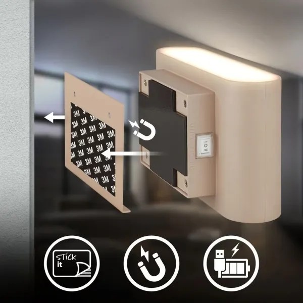 Briloner 3878011 - Applique LED ricaricabile con sensore CHAT LED/3W/5V 2000 mAh beige