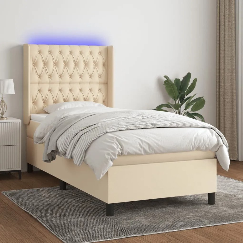 Letto A Molle Con Materasso E Led Crema 90x190 Cm İn Tessuto /