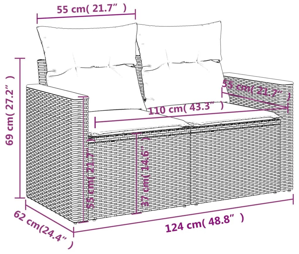 Set Divani da Giardino 12 pz con Cuscini Nero in Polyrattan