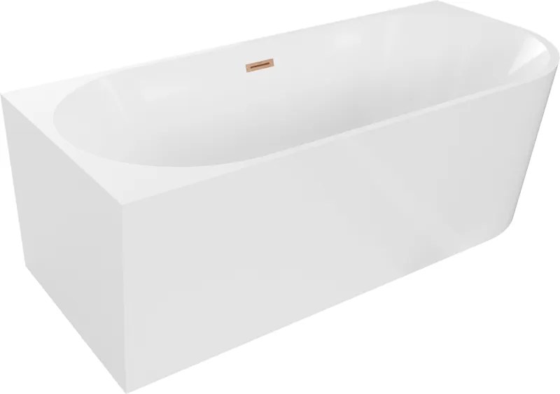 Mexen Mia vasca da bagno indipendente ad angolo sinistra 180 x 80 cm, bianca, troppopieno in rame spazzolato - 52691808000L-65