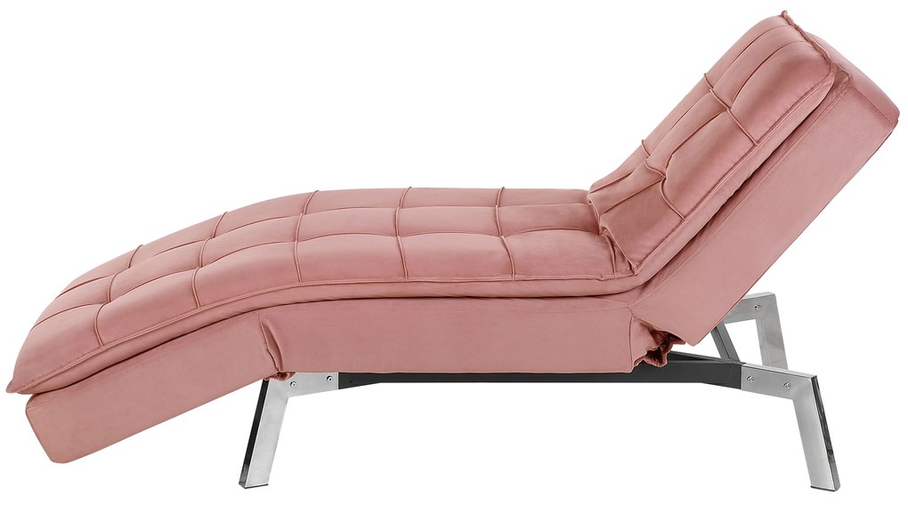 Chaise longue reclinabile in velluto rosa LOIRET Beliani