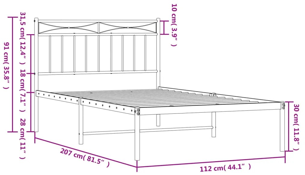 Giroletto con Testiera Metallo Bianco 107x203 cm