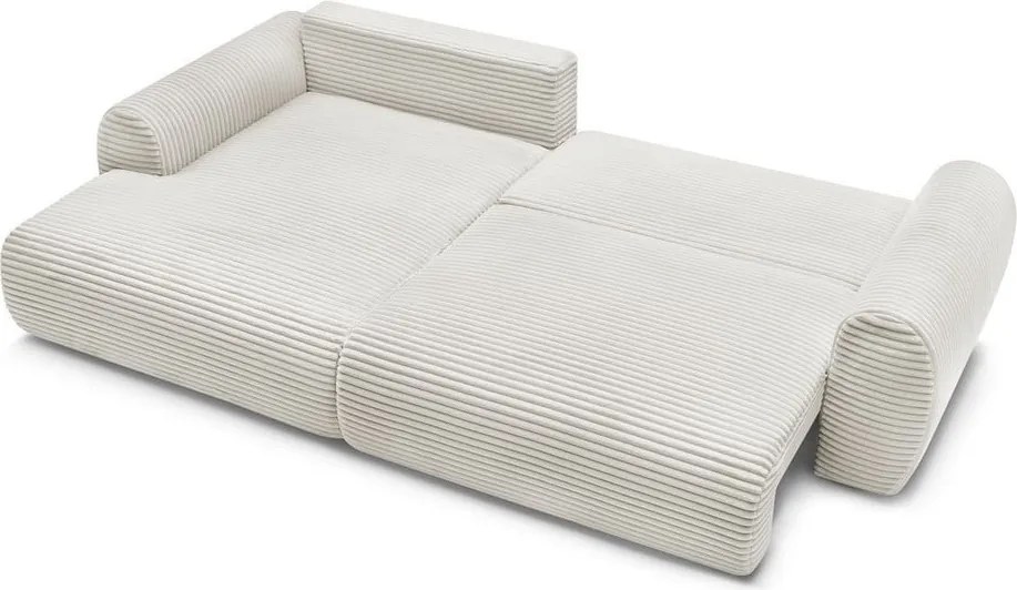 Divano angolare color crema allungabile (con penisola a sinistra) con rivestimento in velluto a coste Lucien – Bobochic Paris