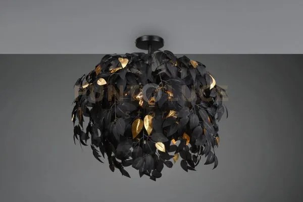 Leavy plafoniera foglie lavabili nero e oro d. 70cm 3 luci attacco e14