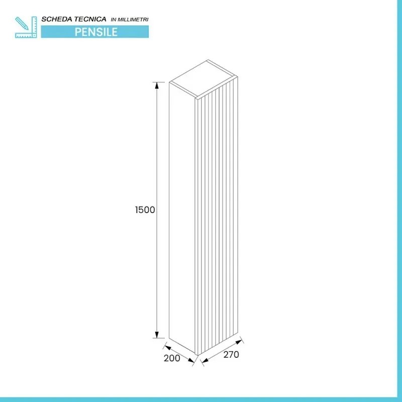 Pensile bagno sospeso cannettato H 150 cm bianco opaco Bali