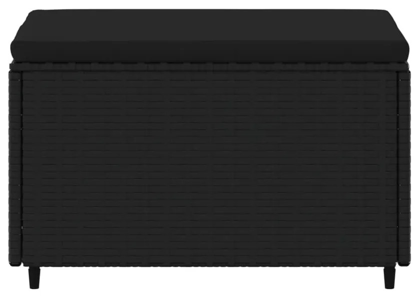 Poggiapiedi da giardino con cuscino in polyrattan nero