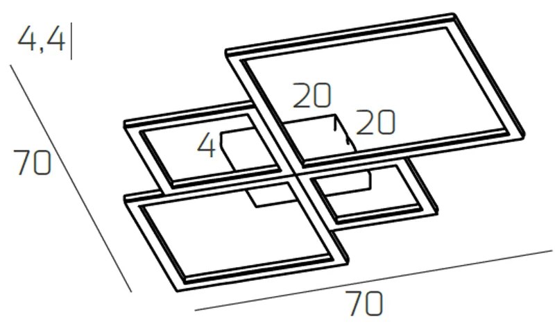 Plafoniera Moderna Quadrata Four Squares Alluminio Oro Oro Brunito Led 90W