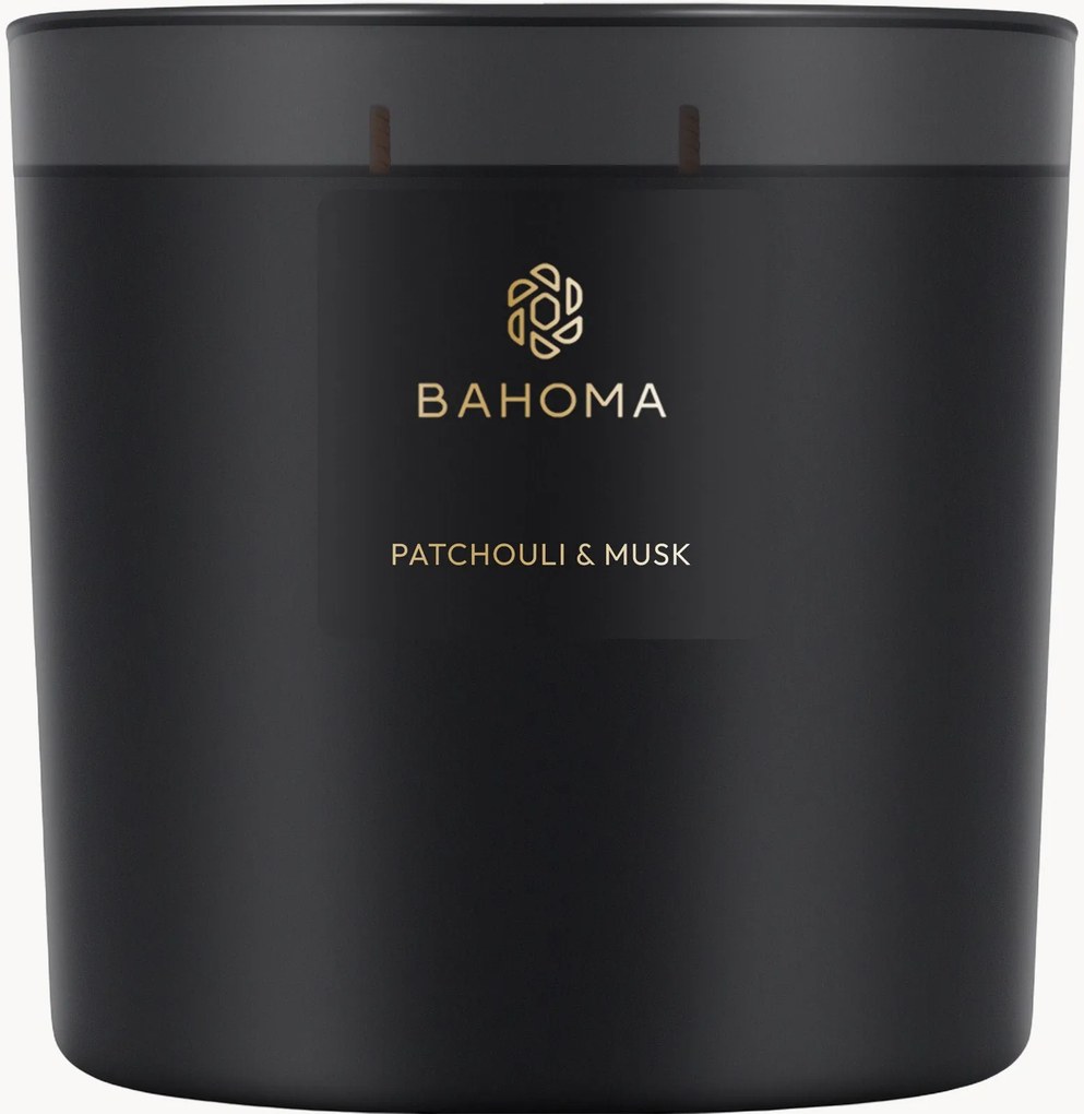 Candela profumata fatta a mano a tre stoppini Patchouli & Musk (patchouli, muschio, fiori d'arancio e legno di cedro)