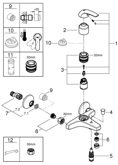 GROHE 23599000 - Miscelatore per vasca da bagno EUROSMART DN 15, cromo lucido