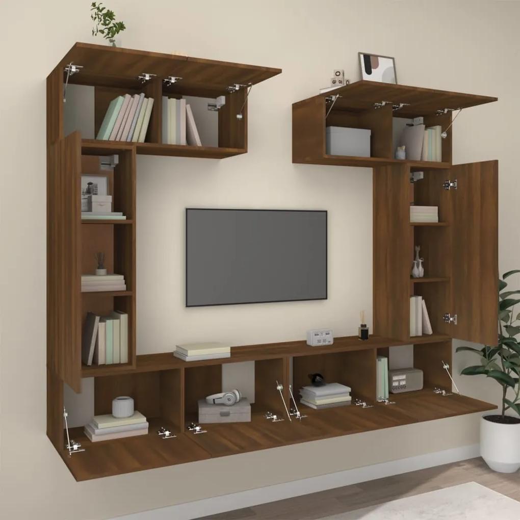 Set mobili porta tv 6 pz rovere marrone in legno multistrato