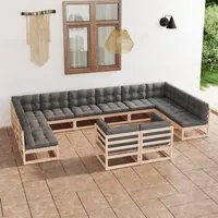 Set Divani da Giardino 12 pz con Cuscini Legno Massello di Pino 3077274