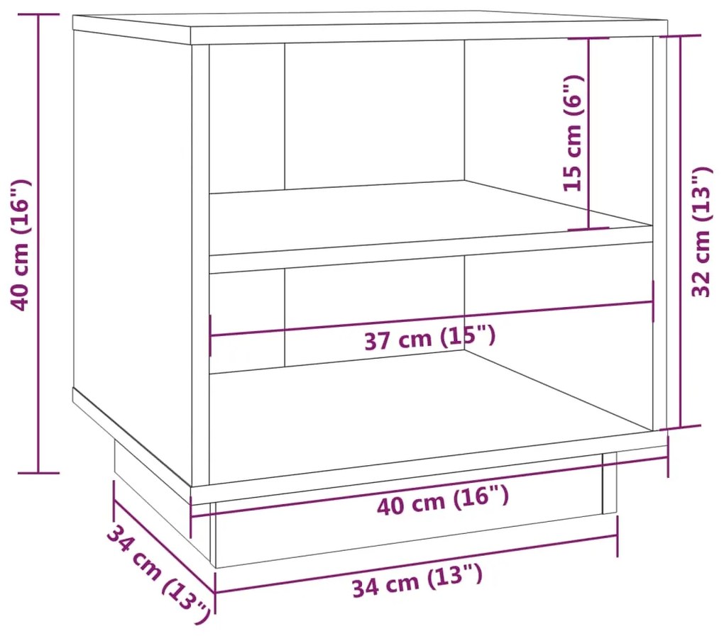 Comodino Grigio 40x34x40 cm in Legno Massello di Pino