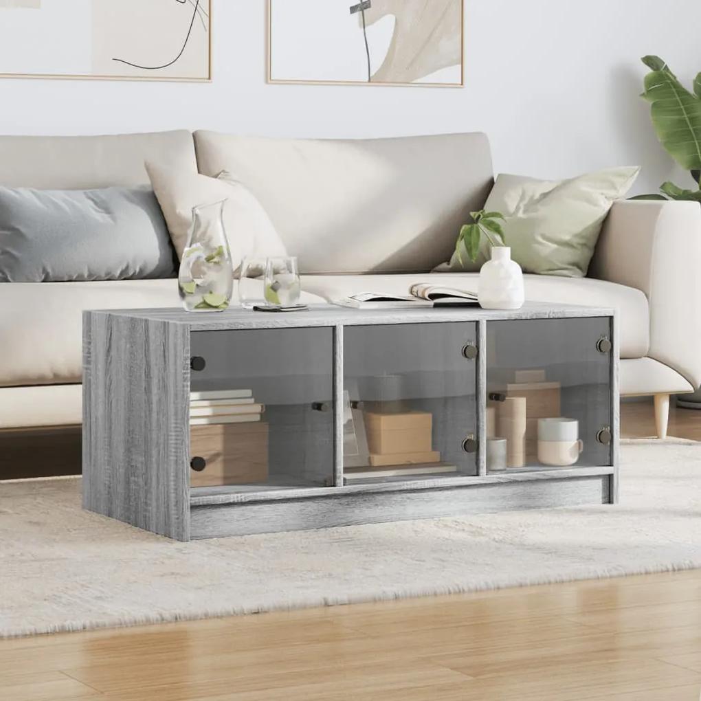 Tavolino da salotto con ante in vetro grigio sonoma 102x50x42cm