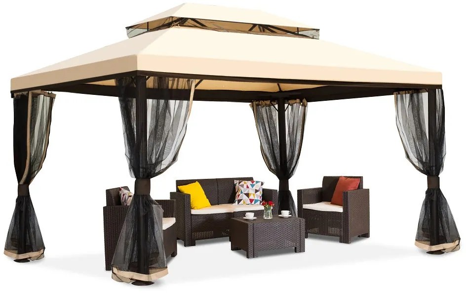 Padiglione da giardino crema con zanzariera Valencia 3x6 m Garden Point