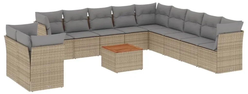 Set divani da giardino 12 pz con cuscini beige in polyrattan