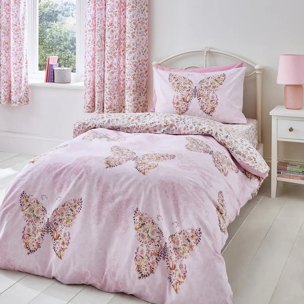Set copripiumino e federa da bambini rosa per letto matrimoniale 200x200 cm Enchanted Butterfly – Catherine Lansfield
