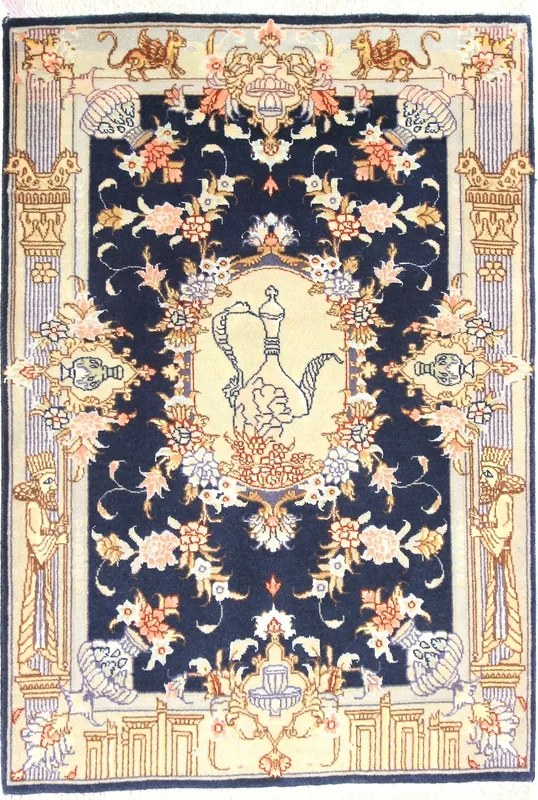 Tabriz Tappeto 90 x 50 Blu (Iran) Annodato A Mano