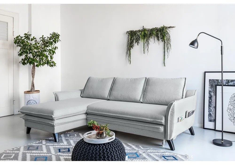 Divano letto angolare grigio chiaro, angolo sinistro Charming Charlie - Miuform