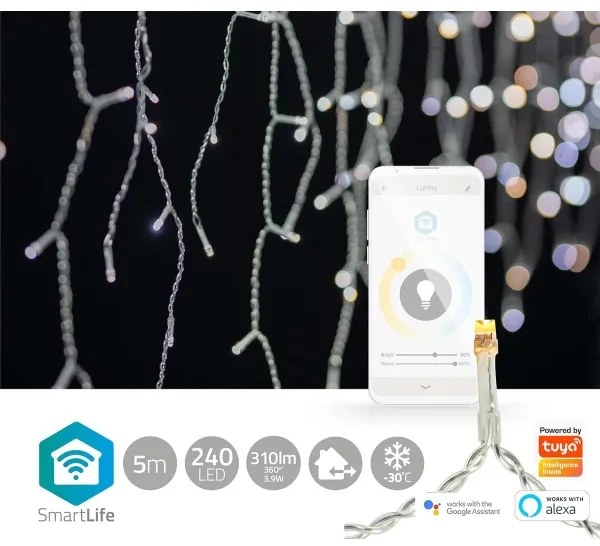 Nedis WIFILXC04W250 - Tenda natalizia LED 240xLED/11 funzioni 8m IP65 Wi-Fi Tuya