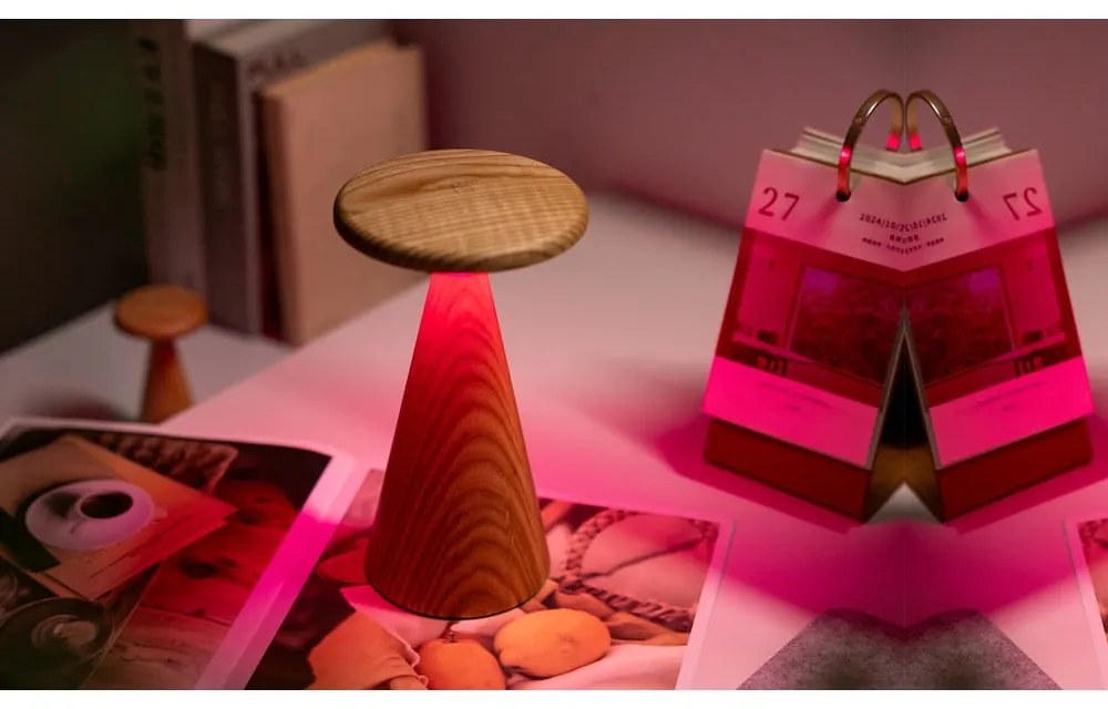 Lampada da tavolo LED di colore naturale con paralume in legno (altezza totale 21 cm) Sylva – Gingko