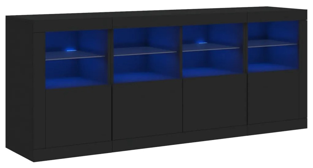 Credenza con luci led nera 163x37x67 cm