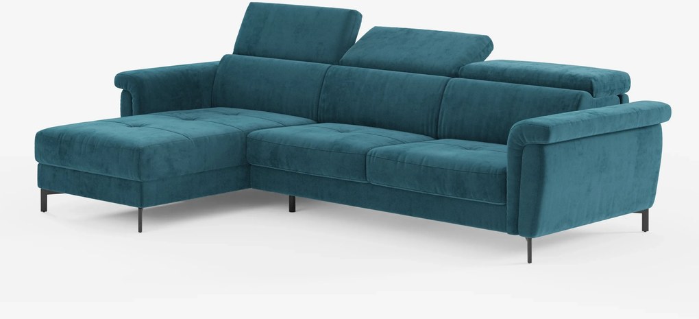 Capri Divano letto angolare con penisola contenitore e poggiatesta reclinabili - elegante tessuto smacchiabile T30