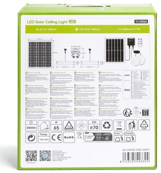 Aigostar - Lampada LED solare 2xLED/70W/12V 12000 mAh 6500K diametro 20,5 cm
