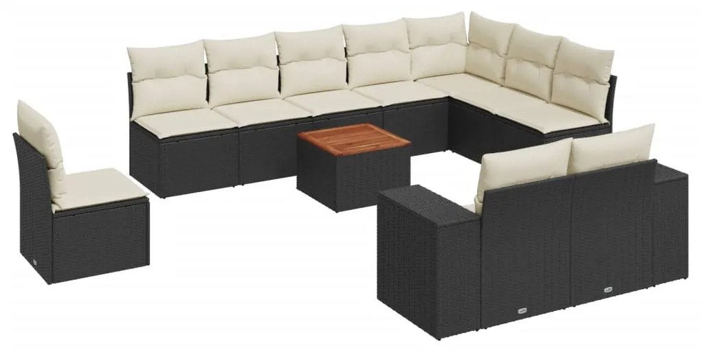 Set Divani da Giardino 11 pz con Cuscini in Polyrattan Nero