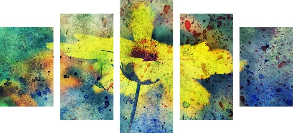 Quadri 5 pezzi – Fiore giallo con tocco vintage