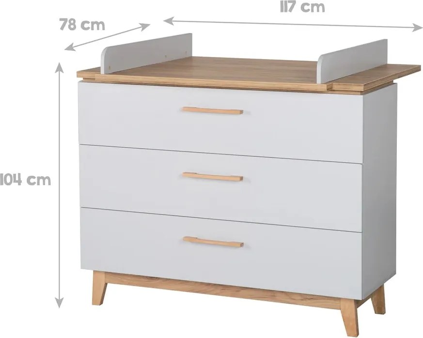 Cassettiera bassa grigio chiaro in rovere con fasciatoio 117x104 cm Caro - Roba