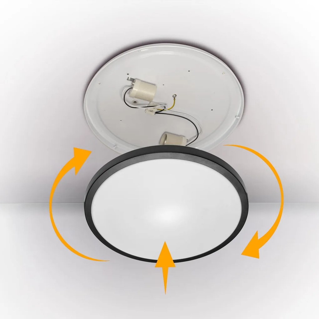 Plafoniera 2xE27 Nera IP44 - Ø330mm da soffitto e parete