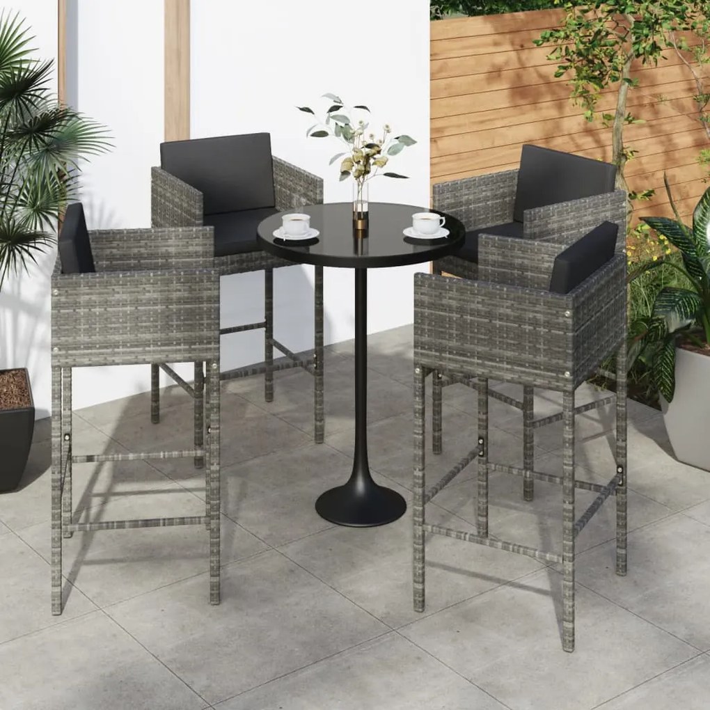 Sgabelli da bar 4 pz con cuscini grigi in polyrattan