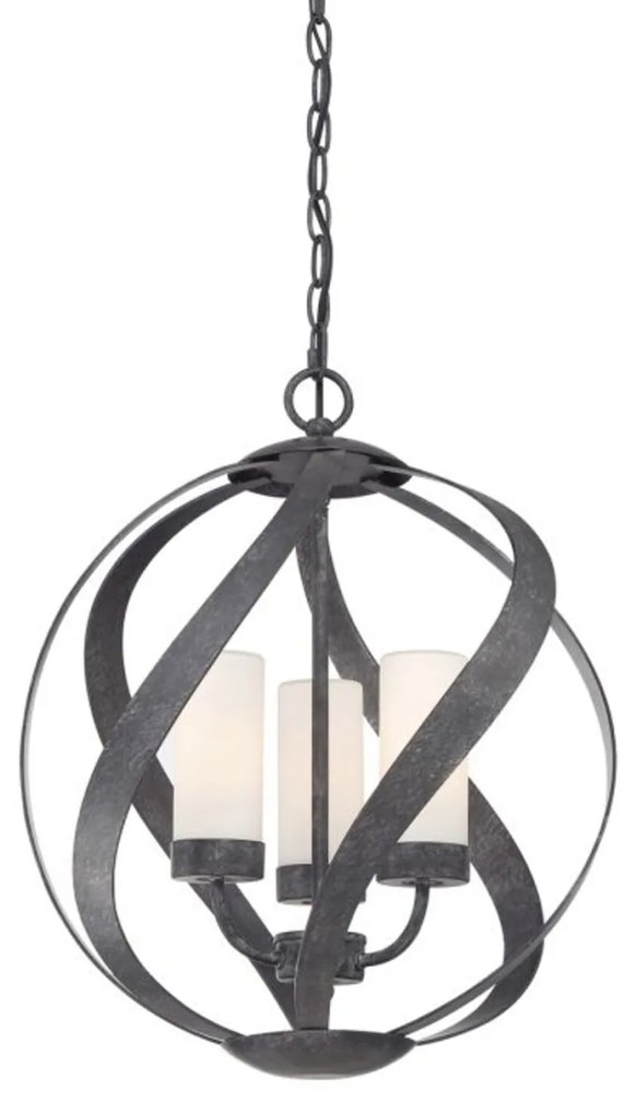 Lampadario Per Esterno Nordico Blacksmith Acciaio Nero Antico Vetro 3 Luci E14