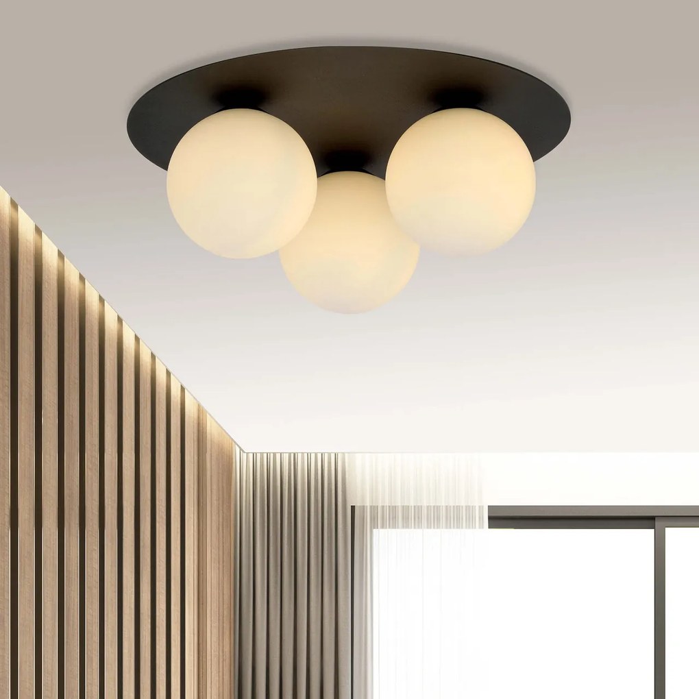 Lampada da soffitto Solar Nera con sfere satinate E14