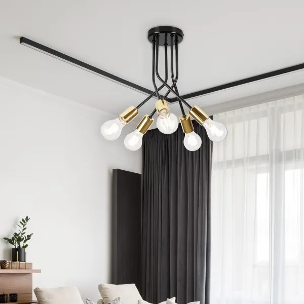 Lampadario a sospensione con supporto rigido PRIYA 5xE27/15W/230V nero