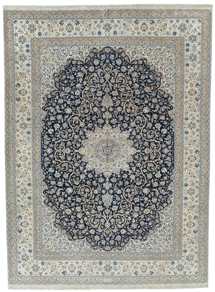 Nain Tappeto persiano 350 x 260 Blu (Iran) Annodato A Mano